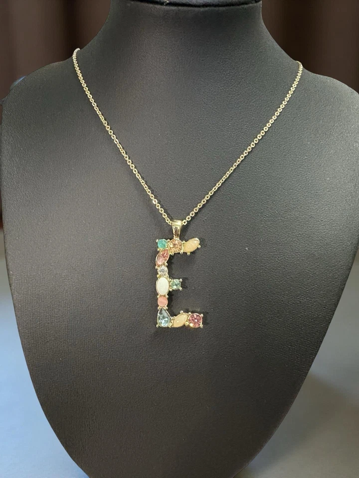 Bella Jack Gold Tone “E” Initial Necklace Multi Color Stones 16” + 3” Ext - Image 1 of 3