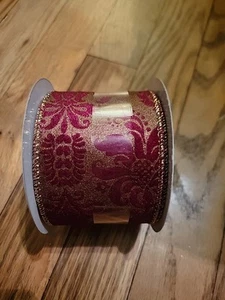 2.5" x 20ft. Burgundy Damask Wired Ribbon by Celebrate It™ Christmas 3x - Picture 1 of 2