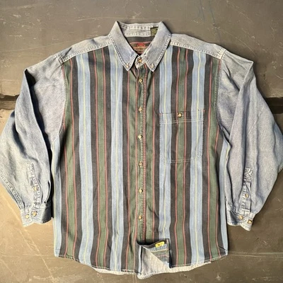 Vintage Greatland Apparel Striped Denim Button-Up Shirt (90s Western Style) - Image 1 of 4