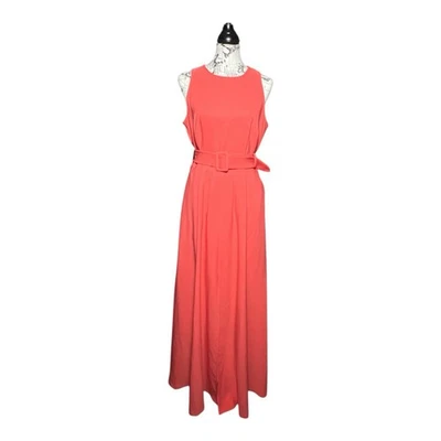 New York & Co Medium Coral Maxi Dress Pockets Open Front Skirt Under Shorts Belt - Image 1 of 4