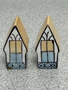 Vtg Japan Porcelain Lusterware Miniature Cottage House Salt & Pepper Shakers - Picture 1 of 9
