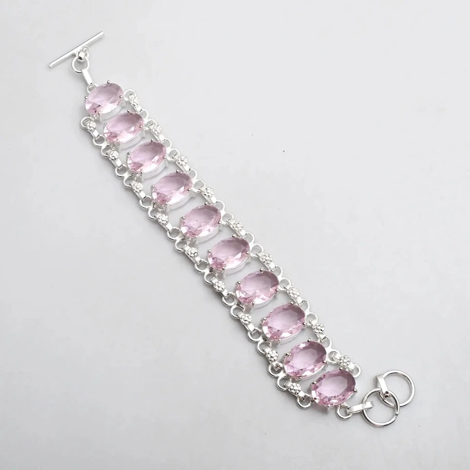 Pink Topaz Gemstone Handmade Bracelet Jewelry 25 Gms For Christmas AB 25150 - Image 1 of 1