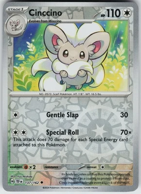 Pokemon Cinccino 137/162 SV05: Temporal Forces NM Reverse Holo card - Image 1 of 2