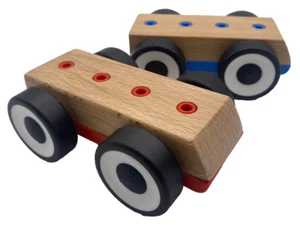 IKEA LILLABO Toy Car - Platform Base Wheels Only - RED + BLUE Wood Montessori - Picture 1 of 5