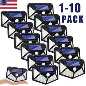 1-12x Solar 100 LED Lights PIR Motion Sensor Outdoor Security Wall Lamp Garden - Picture 1 of 20