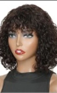 Curly Human Short Wig Brazilian Hair Wig 12" Natural Black - Picture 1 of 1