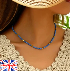 Blue Beads 3mm Elegant Necklace Choker String Strand Handmade Free Gift Bag UK - Picture 1 of 3
