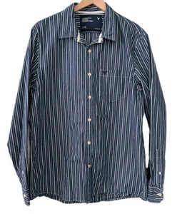 American Eagle Large LG L Vintage Fit Long Sleeve Blue Striped Button Up Shirt - Picture 1 of 6