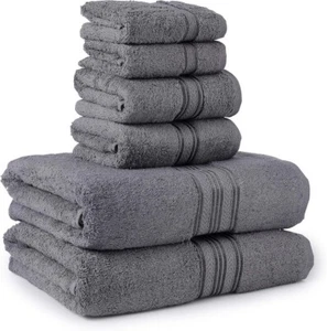 Noble House 6 Piece Towels Set Grey Ring Spun Cotton - 2 Bath, 2 Hand, 2 Wash - Picture 1 of 8