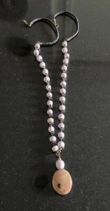 Vintage Purple Beaded Necklace w/ Marble Pendant, Leather Braid. Excellent Cond. - Picture 1 of 8