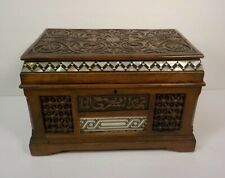 Antique Anglo Indian Carved 12" Wooden Box, Mother-of-Pearl Inlay, c. 1900