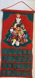 Calendario de tela de Adviento vintage de árbol de Navidad plateado y dorado 24 adornos de bolsillo - Imagen 1 de 3