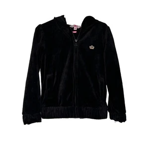Juicy Couture Black Hoodie Sweat Jacket Logo Hood Girls XXS 4/5 Black Full Zip - Picture 1 of 9