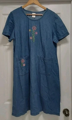 Blair Denim Dress Women's Large Multicolor Floral Embroidered Granny Pockets  - Image 1 of 4