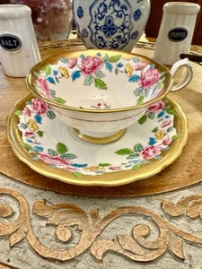 Royal Chelsea England Fine Bone China Tea Cup Saucer Gold Pink  Rose 43GA - Picture 1 of 10