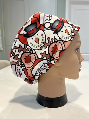 HEARTFELT HATS Rudolph + Snowman Christmas Trees Xmas Cotton theatre scrub hat/cap- gift satin