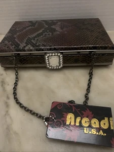 Arcadia Patent Leather handbag/clutch snakeskin jewel clasp 7x5 - Picture 1 of 5