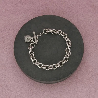 Pulsera plata esterlina rosa madreperla y pavé diamante palanca tamaño 7 pulgadas Foto 1 de 3