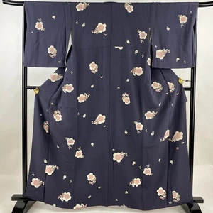 Kimono Silk M Gray Cherry Blossom Small Pattern 163cm Length Used - Imagen 1 de 7