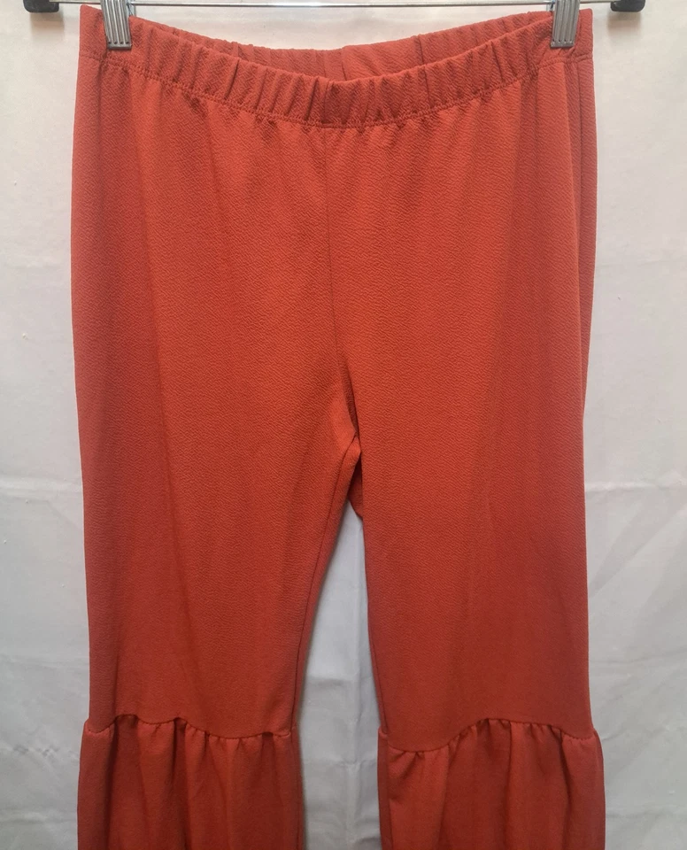 Vintage 90s Y2K Women's Orange Ruffled Flare Boho 70's Style Bell Bottom Pants - Image 1 of 4
