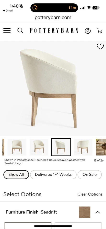 Baldwin Мягкое Деревянное Основание Обеденный Стул, Seadrift, Ветреный Шениль Белый x4 - Изображение 1 из 4