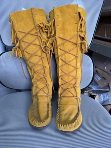 knee high leather moccasin boots women Size 8 - Picture 1 of 7