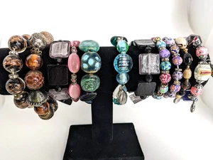 Lot of 11 Glass Ceramic Clay Striking Beaded Bracelets Multicolor - Picture 1 of 7