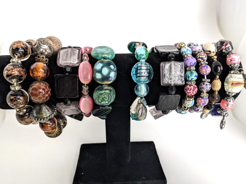Lote de 11 Pulseras Cuentas Llamativas Arcilla Cerámica Vidrio Multicolor Foto 1 de 4