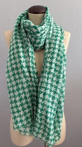Sciarpa GAP pied de poule Deluxe verde estremità sfilacciate 78”x31” misto lana/cotone - Foto 1 di 7