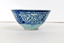 Antique Chinese Blue & White Rice Bowl Print Stick Floral Design Porcelain"FK1