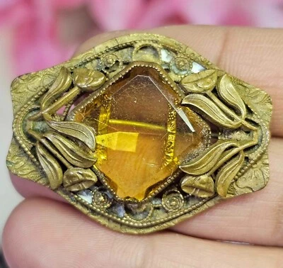 De Colección Piedra Ámbar Checo Topacio Color Art Deco Flor Hoja Diseño - S4 Foto 1 de 4