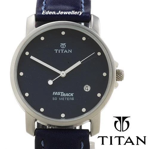 Genuine TITAN Men Slim DATE Watch TIMBLLSBL41 Collection FASTRACK Navy Leather - Image 1 of 1