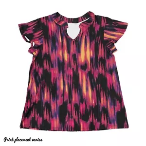 Top LuLaRoe SMALL LAYLA Mandarino con colletto diviso ~ MOTIVO MULTICOLORE ~ taglie 4-6 - Foto 1 di 6
