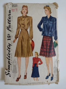 1940 Vintage Simplicity 3531 einzigartig unbedruckt Größe 14 Blusenrock Muster - Bild 1 von 4