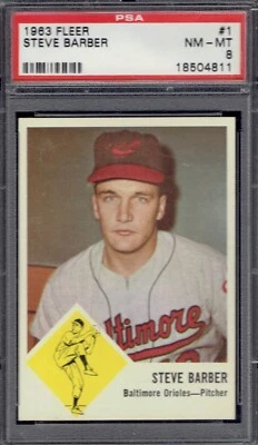 Fleer 1 Steve Barber 1963.  PSA 8 NMMT y bien centrado.  (TX4811). Foto 1 de 2