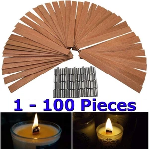 Natural Thick Wood Candle Wicks Cores Iron Stands DIY Craft Wax Making Low Smoke - Picture 1 of 12