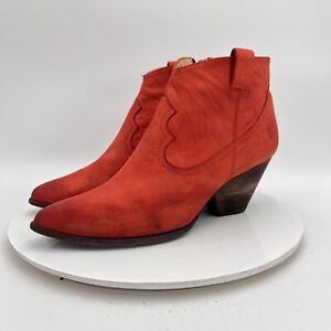 Frye Reina Women Size 11M Red Coral Leather Side Zip Pointed Toe Ankle Pump Boot