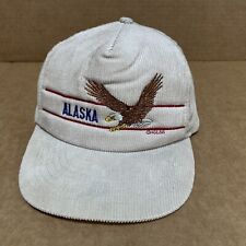 Vintage Alaska Corduroy Snapback Hat, Cream, Ace 1988, Embroidered Eagle
