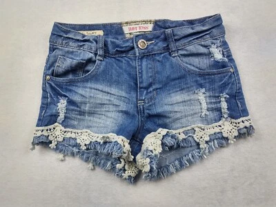 Hot Kiss Cici Juniors' Size 1 w26 Blue Denim Distressed Jean Shorts - Image 1 of 4