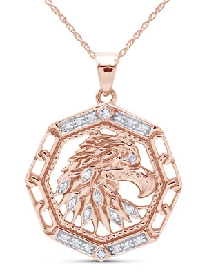 Pingente de águia masculino corte redondo com diamante natural ouro rosa sólido 14k - Imagem 1 de 4