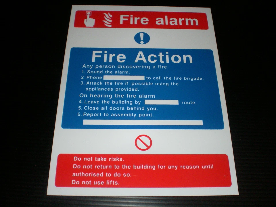 FIRE ALARM FIRE ACTION sign or sticker safety exit evacuation emergency