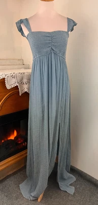 Vestido Aakaa Anthropologie Calado Flutter Correa Azul Pastel Transparente Forrado Maxi ~ M Foto 1 de 4
