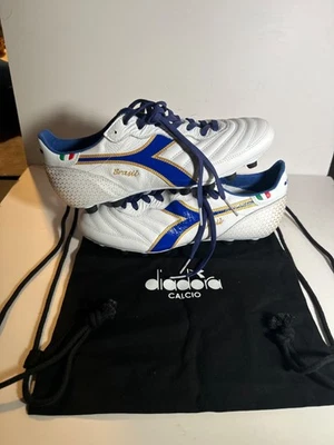 Diadora Brasil Italy OG GR LT+ MDPU Size 10 Women White Blue Gold Soccer Cleats - Image 1 of 4
