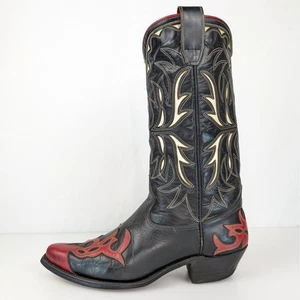De Colección Para Hombres Botas de Vaquero Negro Rojo Cuero Llama Botas Occidentales Incrustación Costura 9.5 - Imagen 1 de 13