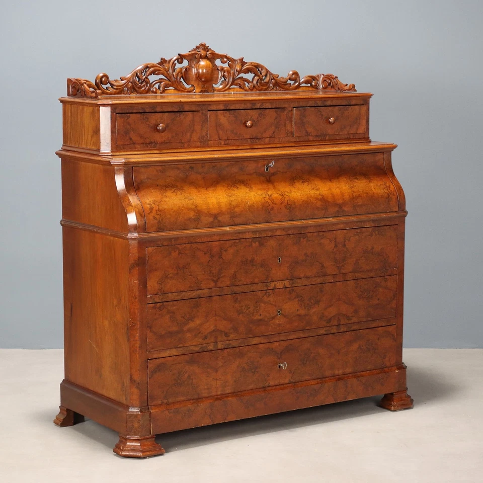 Antica Ribalta Biedermeier Mogano con Cassetti Austria XIX Secolo Originale - Immagine 1 di 4