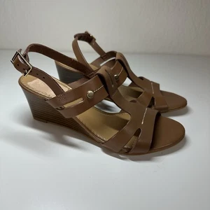 New Coach And Four Prato Tan Leather Wedge Sandals Made Italy Size 6.5 **READ** - Picture 1 of 11