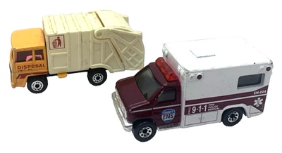 Matchbox Superfast 36 Diecast Refuse 1979 Garbage Truck 1995 EMS Ambulance Lot-2 - Image 1 of 4