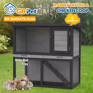 Rabbit Hutch Wooden Bunny Cage Pet House Chicken Coop Guinea Pig House - Picture 1 of 11