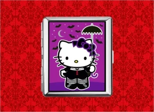 HELLO GÓTICO GATITO GATO MURCIÉLAGO SOMBRILLA METAL BILLETERA TARJETA IDENTIFICACIÓN CIGARRILLO IPOD - Imagen 1 de 5