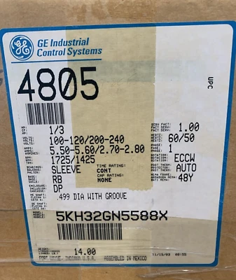 GE Motors 5KH32GN5588X Motor (CAT 4805)  HP 1/3 Phase 1 ECCW 120/240 NEW - Image 1 of 4
